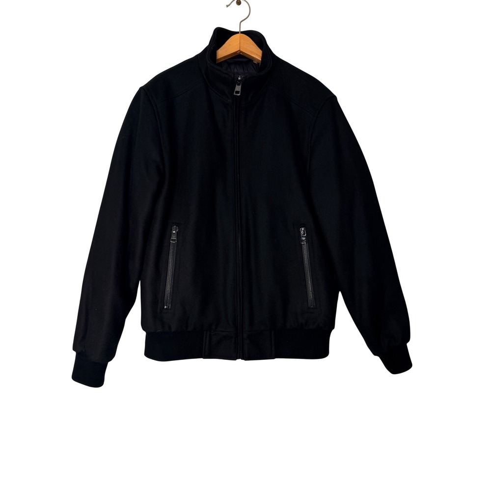 Calvin Klein Mens Black Wool Blend Full Zip Bomber Jacket Small Winter Office